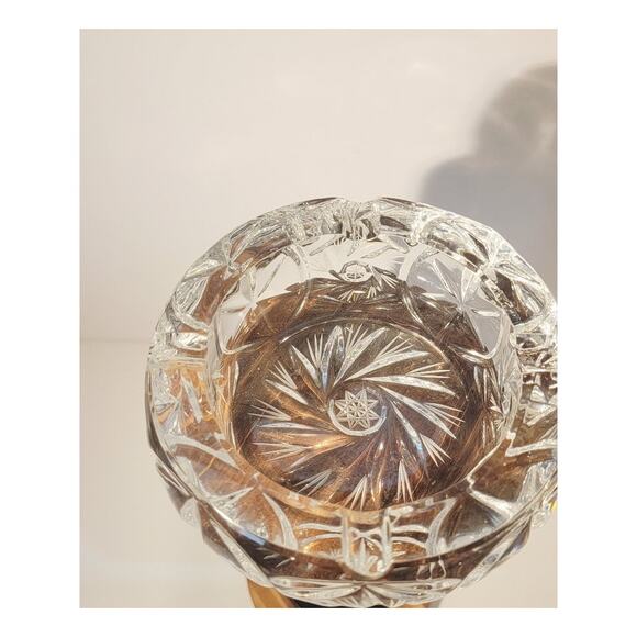 Vintage MCM Cut Crystal Glass Trinket Dish Ashtray Coin Holder Round Weighted - Picture 2 of 11